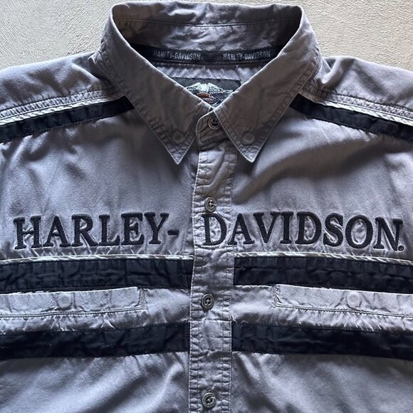 harley davidson grey biker button up shirt - Picture 2 of 6
